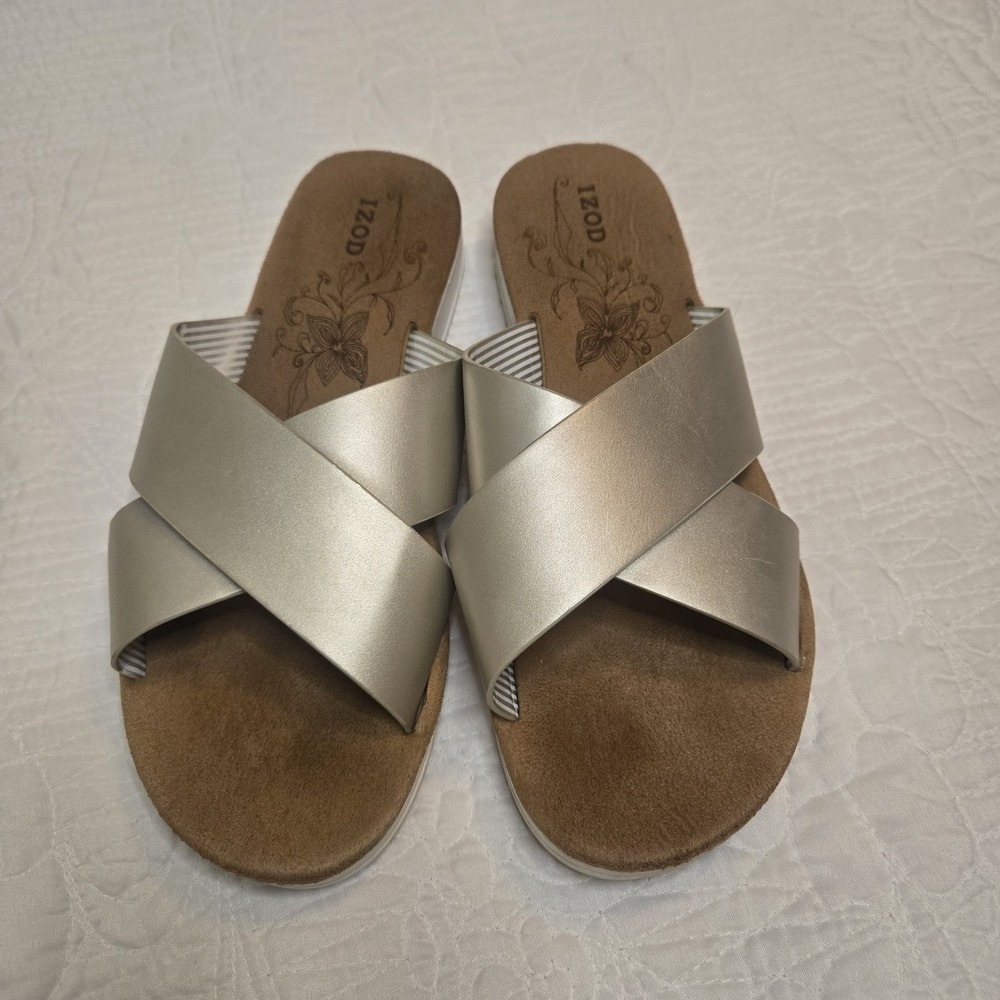 Izod Alyssa Gold Women's Cross Strap Sandals Comfort Slide size 8.5